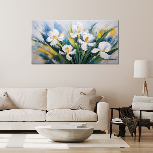 Feeby Obraz na płótnie, Malowane Białe Irysy Kwiaty 80x40