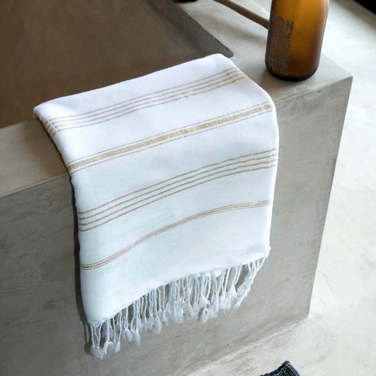 MYKONOS - Fouta coton  100x200 blanc / or