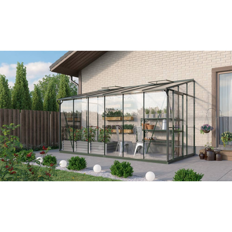 Serre adossée en verre Osiris verte 7,8 m² VITAVIA