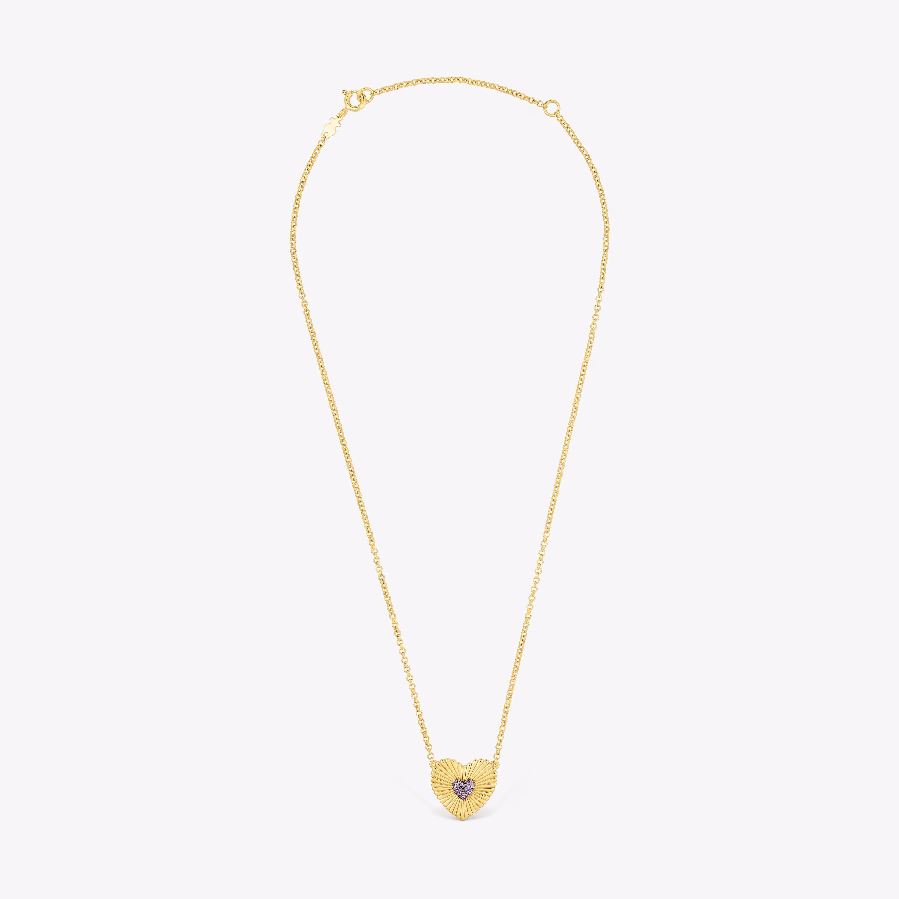 Collar con baño de oro 18 kt sobre plata y corazón con rodolitas Iris Motif