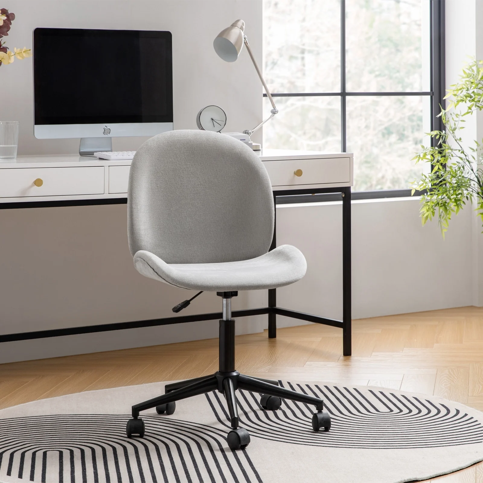 Ines Modern 0ffice Chair 360°Whirling Armless With Metal Base by HULALA HOME