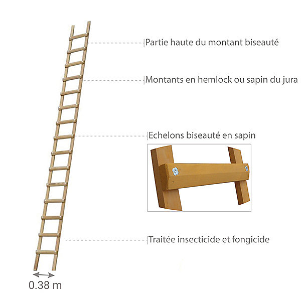 Echelle de toit en bois - Ecartement des barreaux 25cm - Longueur 3.50m - B3135025