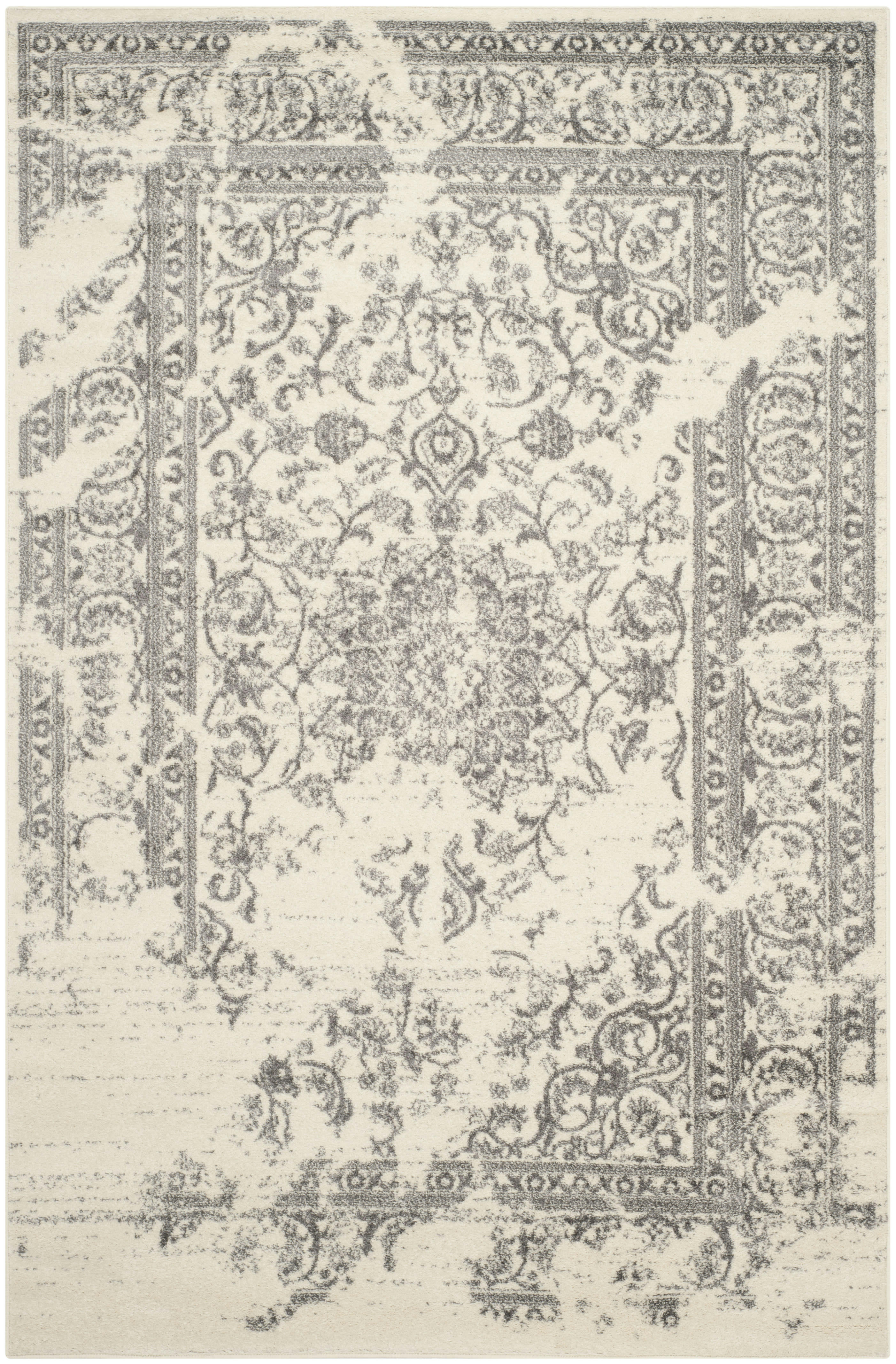 ADIRONDACK - Tapis de salon interieur en ivoire & argent, 155 x 229 cm