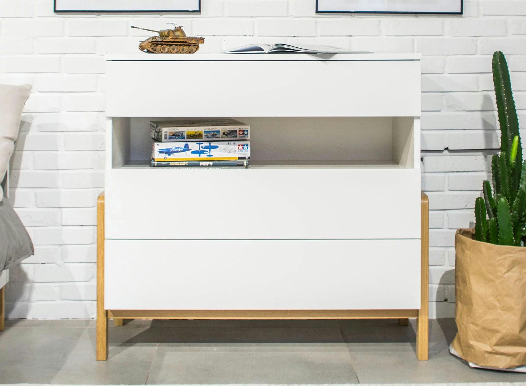 ADAM - Commode 3 tiroirs Blanc et Chêne