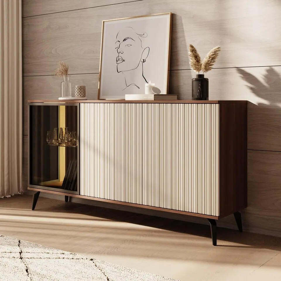 Meubella - Riverhead - Dressoir - Beige/Eiken - 154x39x80 cm