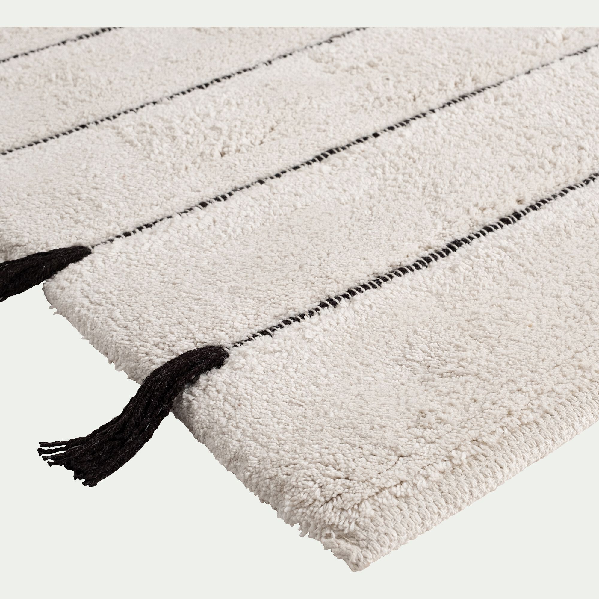 GOURDON - Tapis de bain à pompons en coton 50x80cm - blanc ventoux