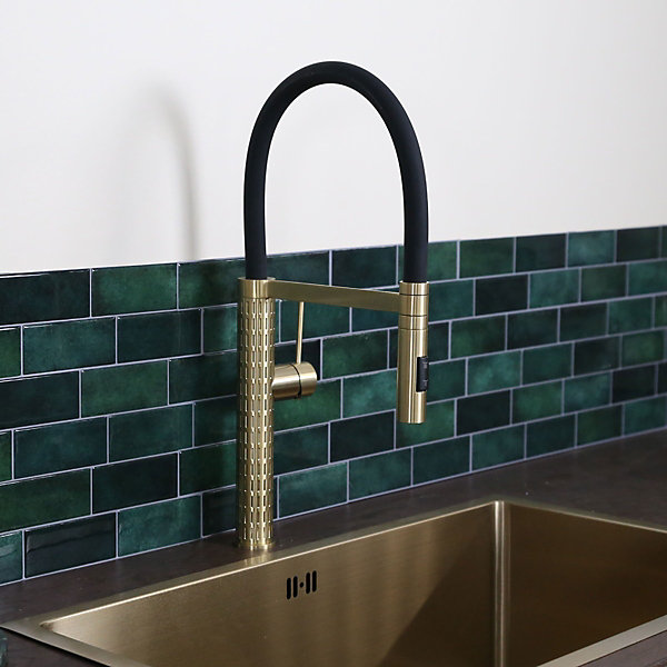 Mitigeur de cuisine à douchette mobile silicone or brossé Essebagno Architek