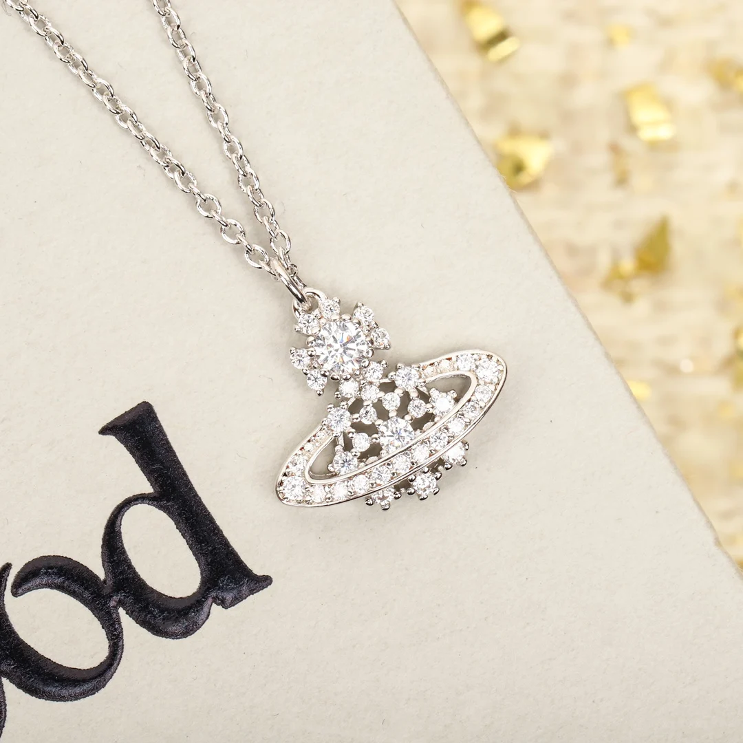 Vivine westwood Diamond Hollow Saturn Necklace
