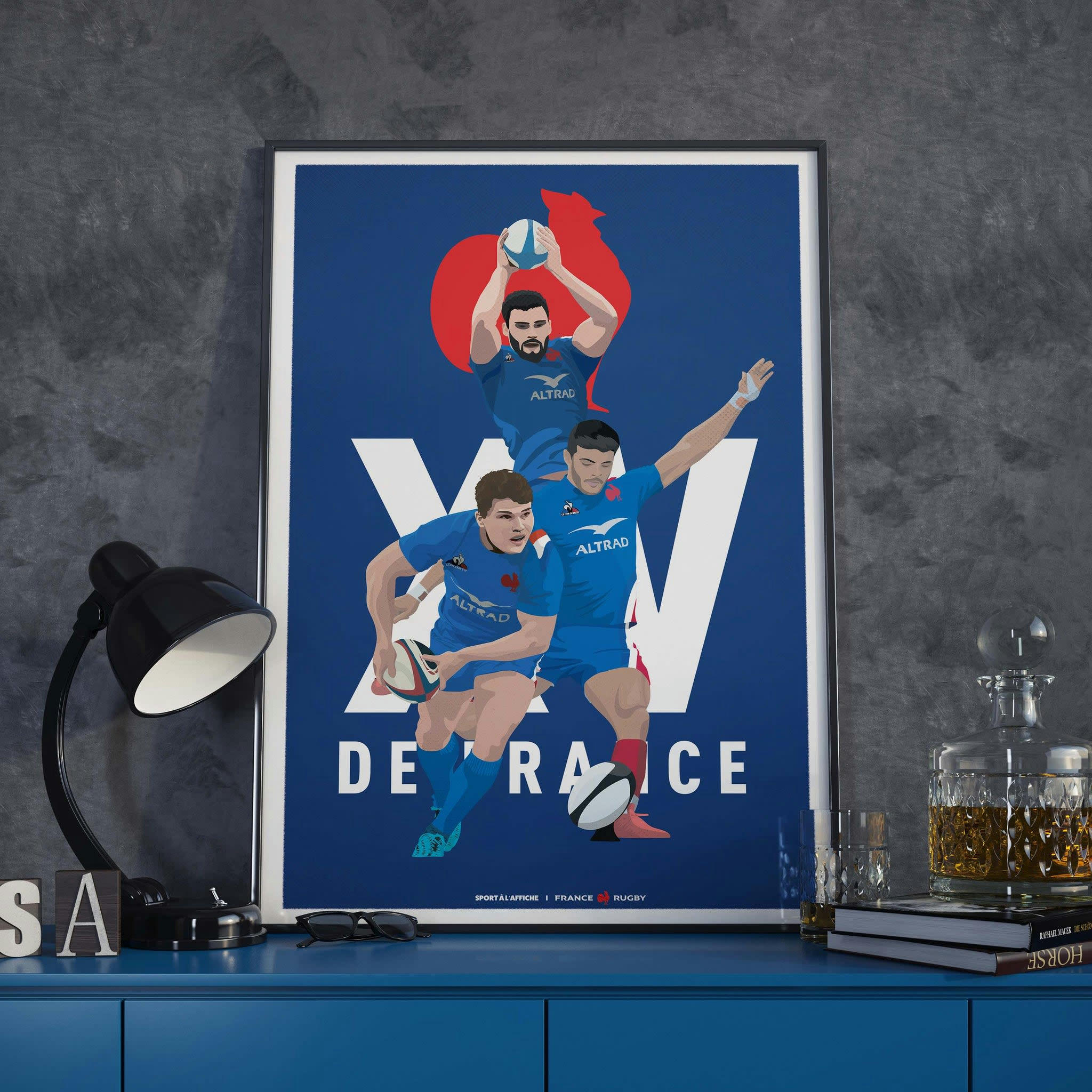 FRANCE RUGBY - Affiche XV de France - Illustration équipe 30 x 40 cm