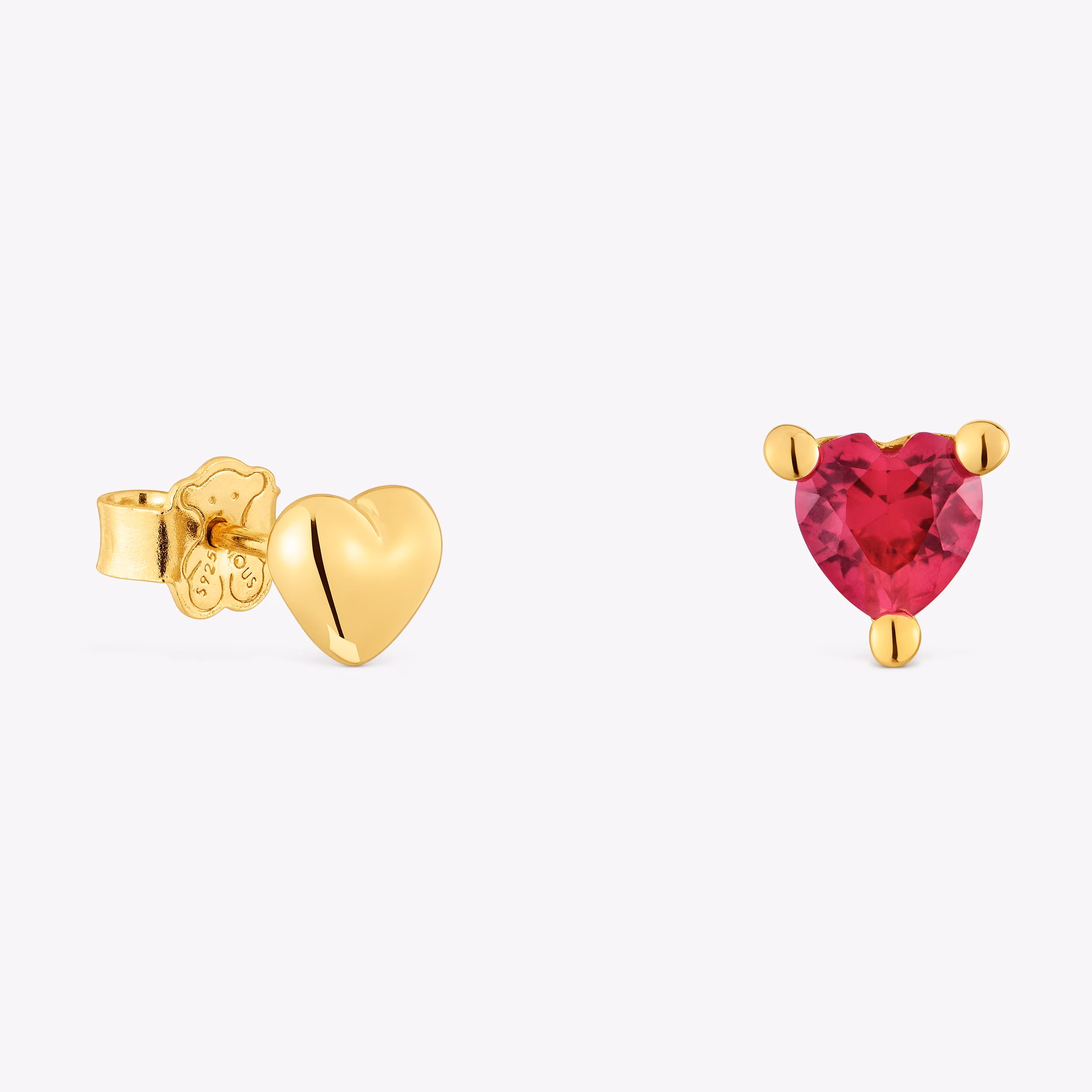 Pendientes con baño de oro 18 kt sobre plata y rubí creado en laboratorio Garden Of Love LGG