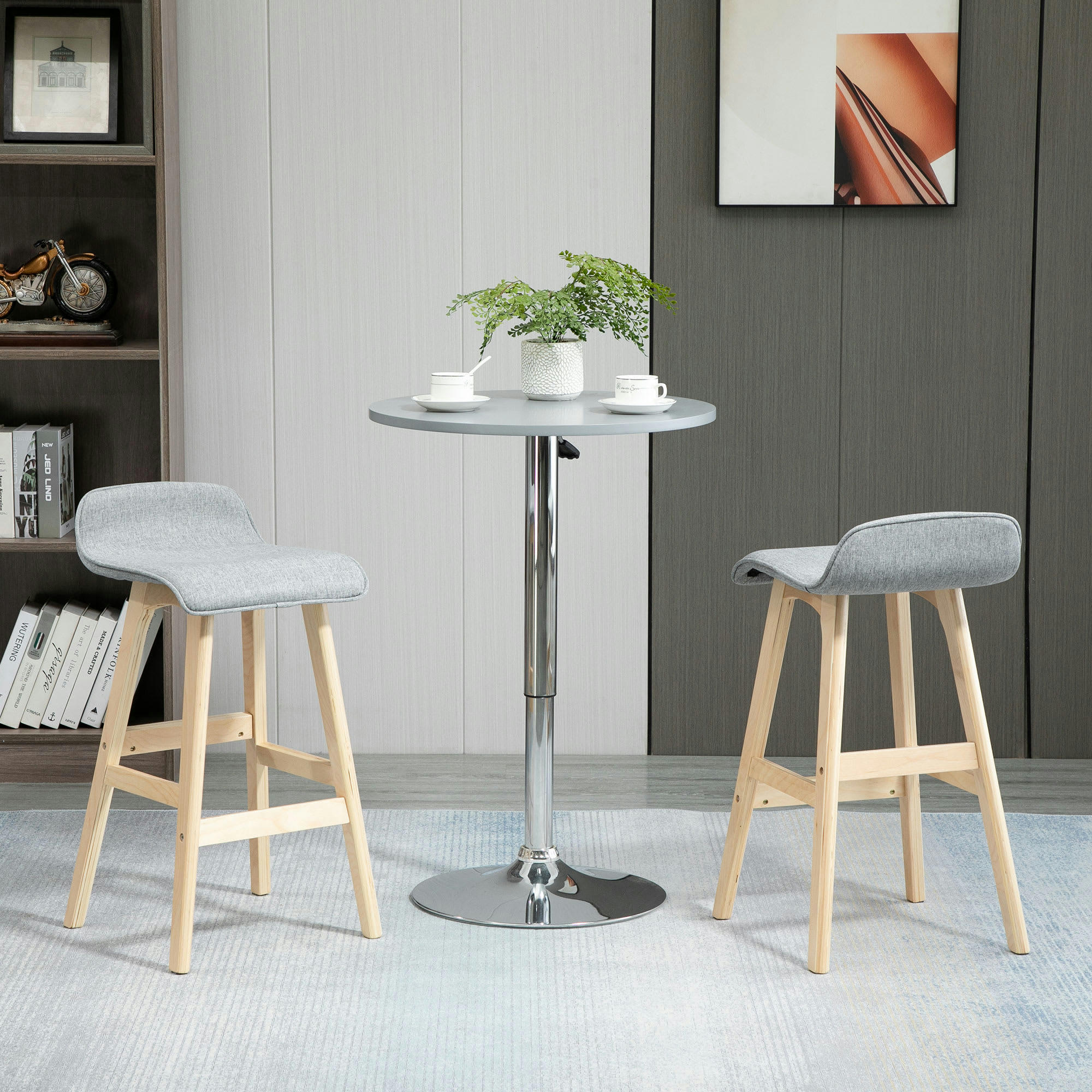 - Lot de 2 tabourets de bar style scandinave bois tissu gris