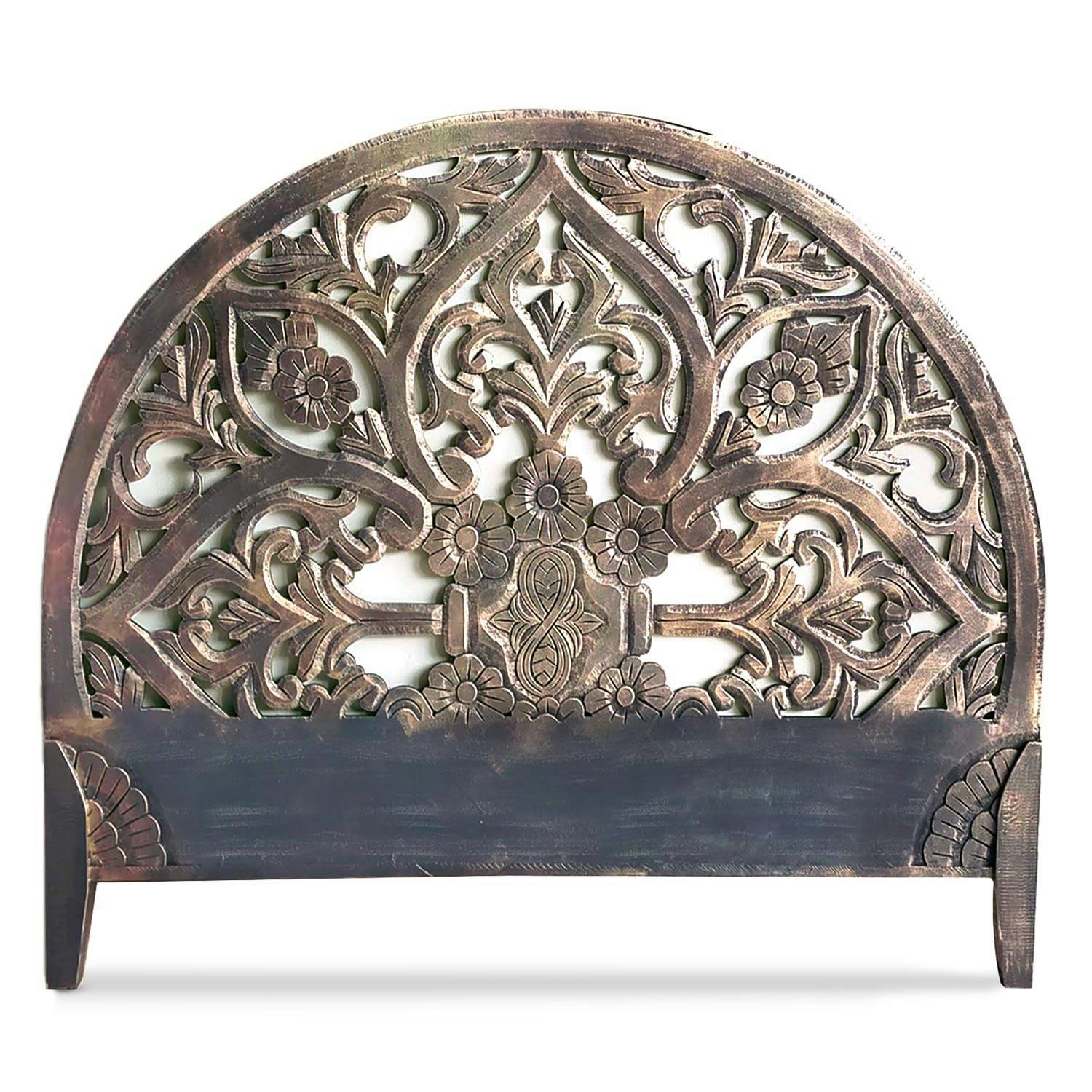 DEMILUNE - Tête de lit sculptée 160cm bois noir et or