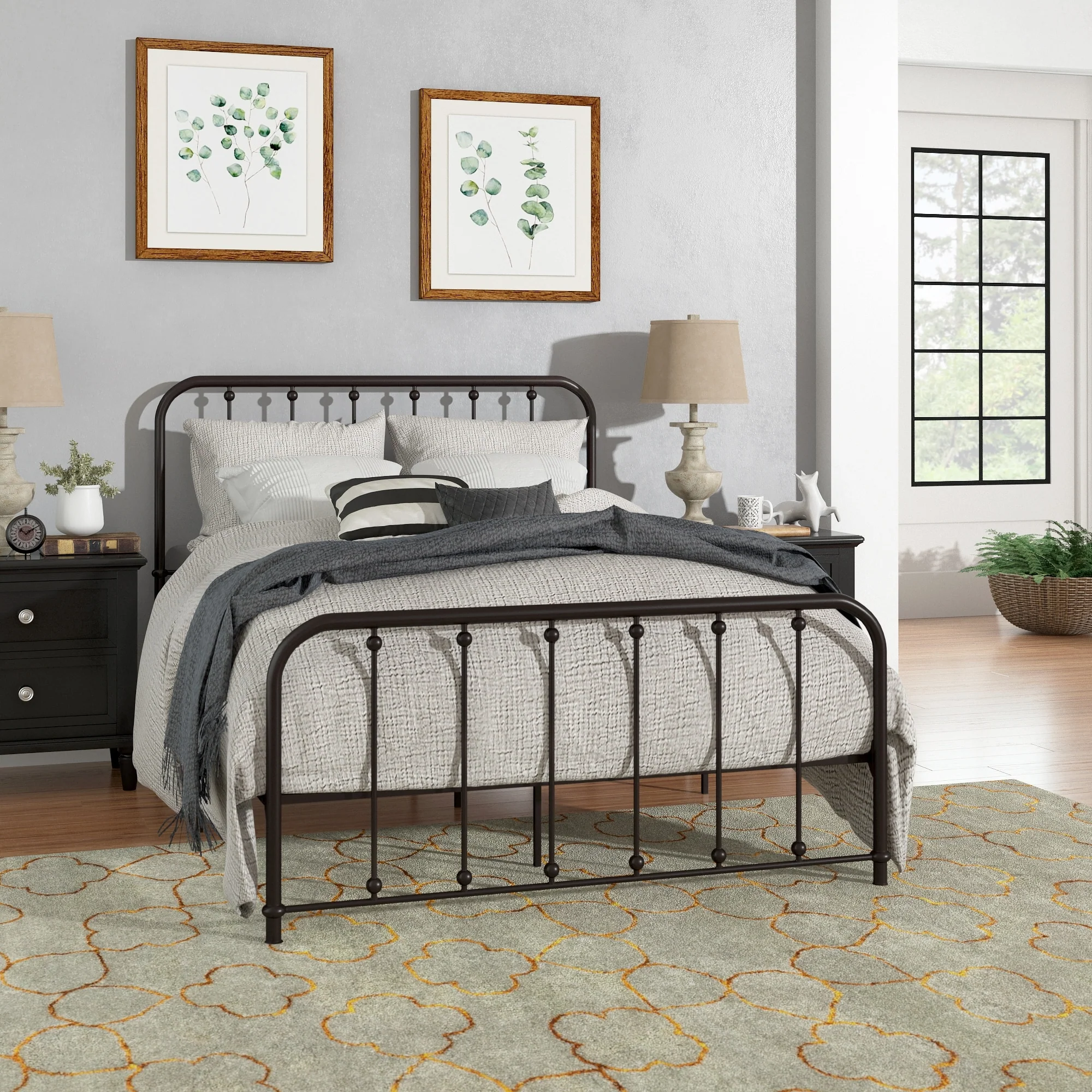 Kae Metal Bed with Beaded Headboard by iNSPIRE Q Classic