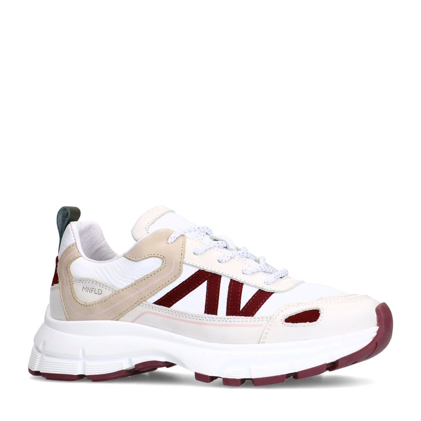 Manfield Witte leren sneakers met beige details