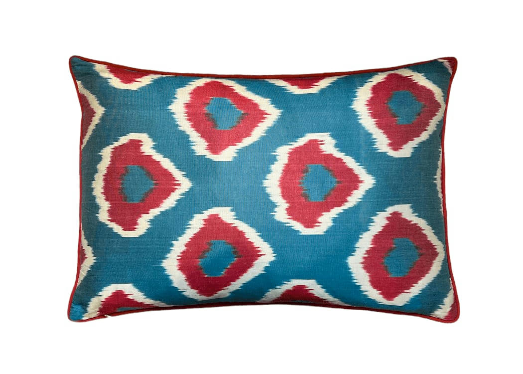 - Housse de coussin double soie ikat brodé  40x60 multicouleur