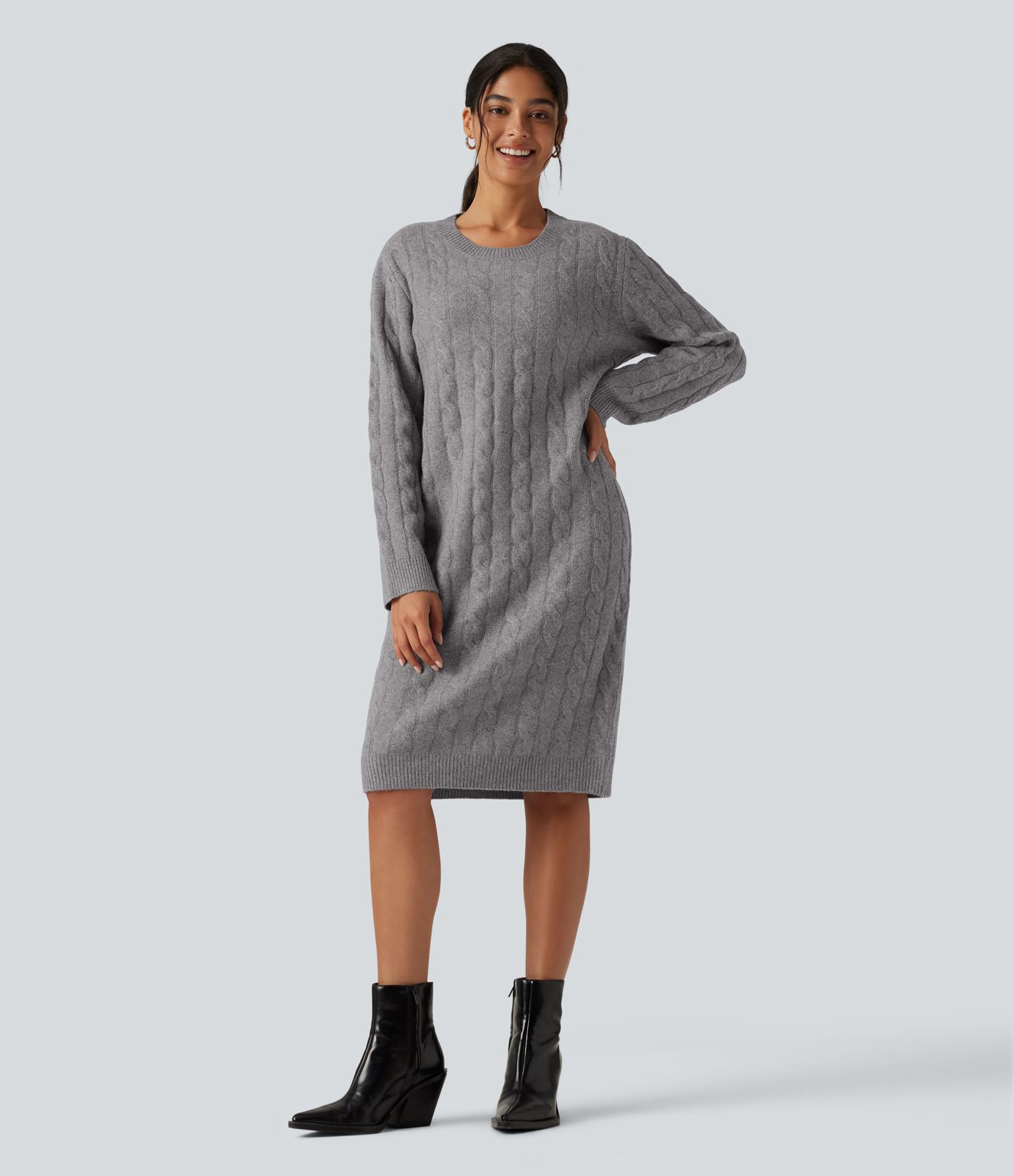 Robe de bureau midi à encolure arrondie et manches longues