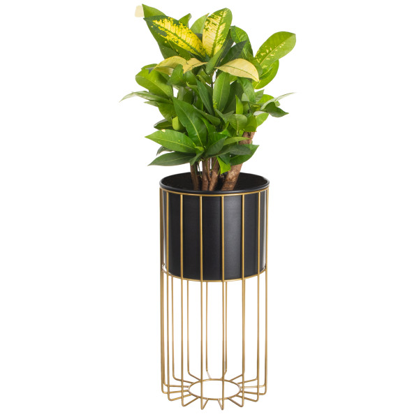 Kwietnik z osłonką stojący metalowy złoto czarny 42cm
