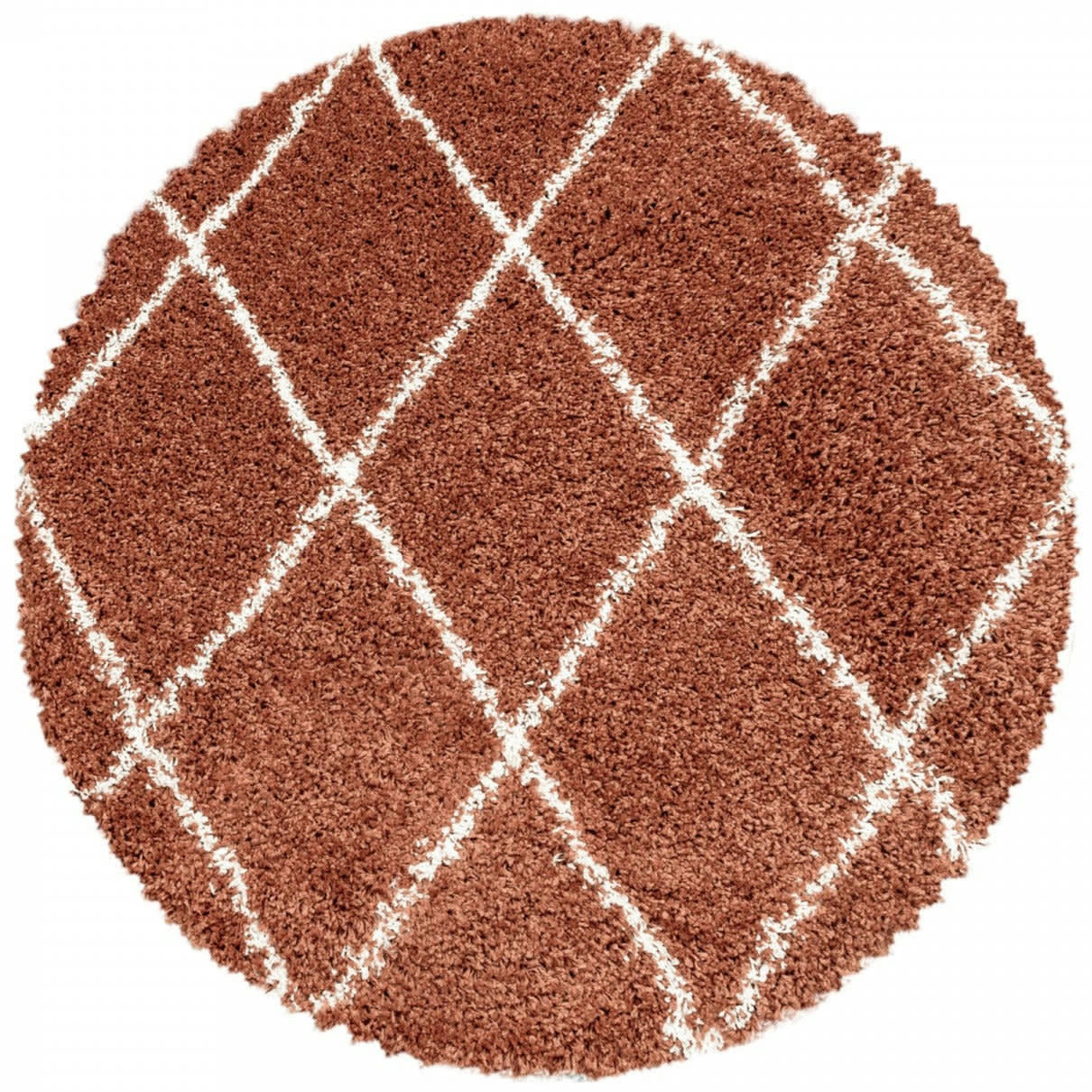 LOSANGES - Tapis rond de style géométrique terracotta et blanc 80x80cm