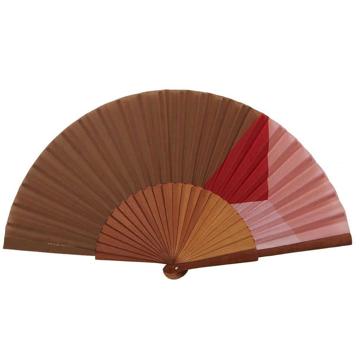 PARADIS - Éventail en bois de merisier et coton motif graphique orange