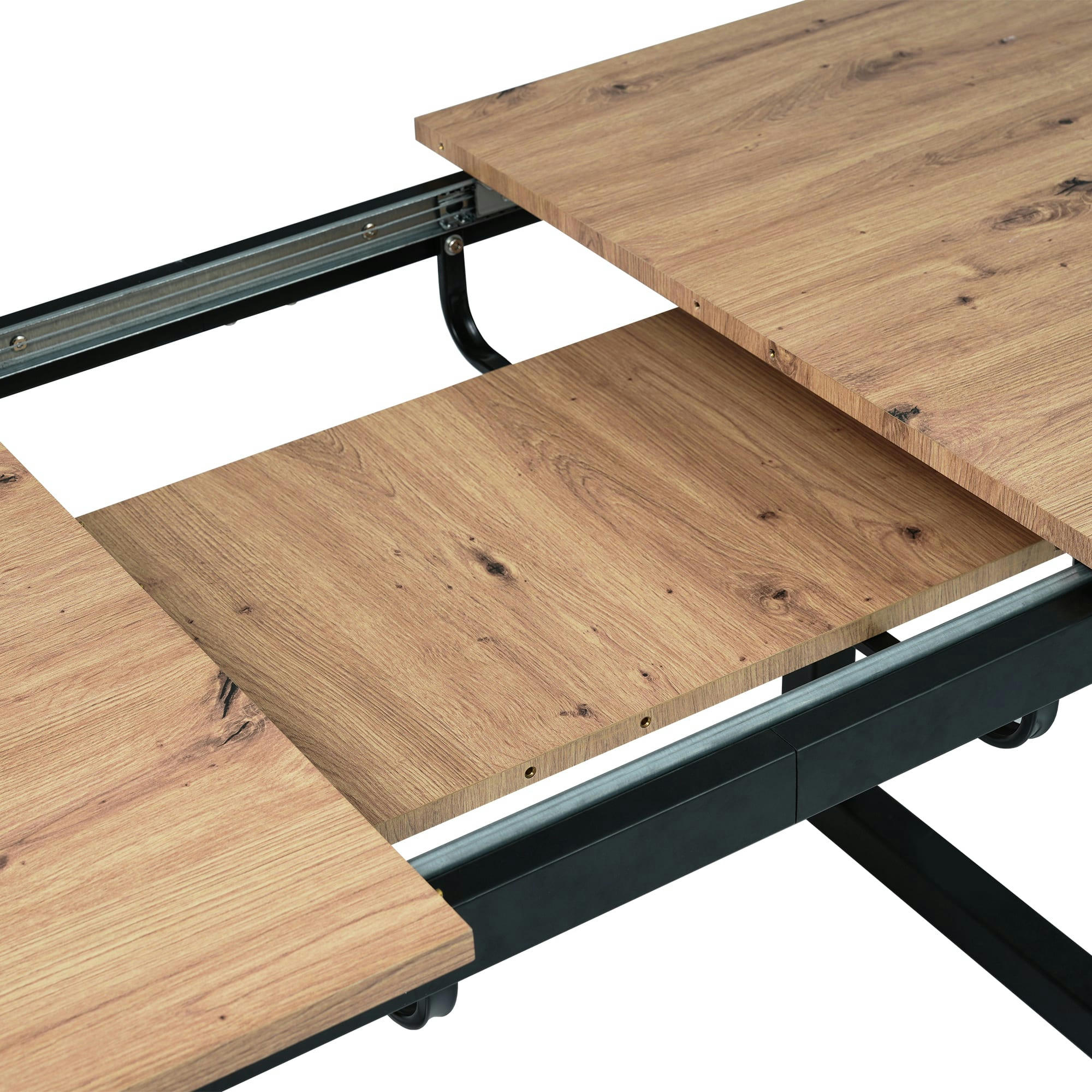 - Table à manger rectangulaire extensible indus chêne et noir 140-180