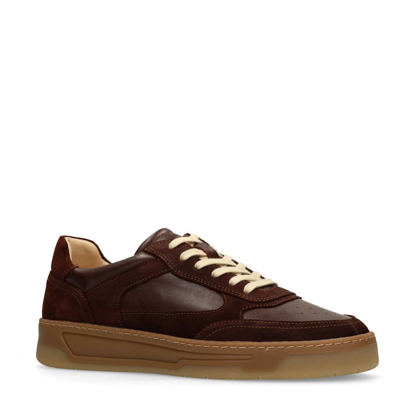 Manfield Burgundy leren sneakers met suède details