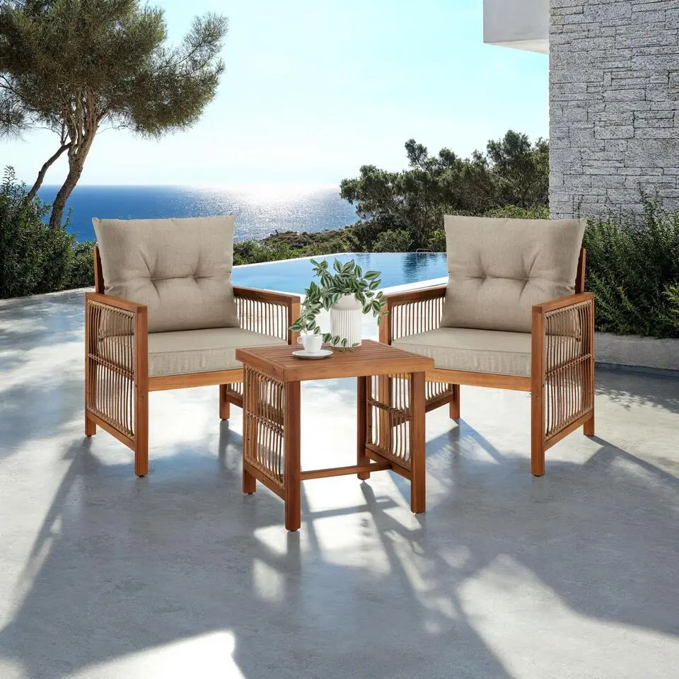 tectake Loungeset Eivissa in rope-design met XXL-bekleding, Natuur