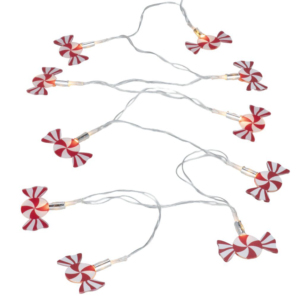 Guirlande de No&euml;l 10LED bonbon plastique rouge et blanc L160cm