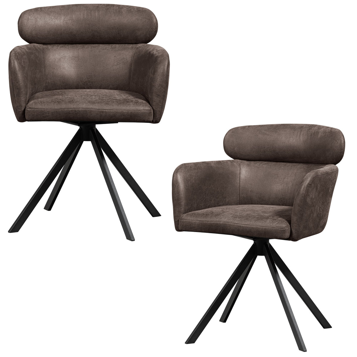 WOOOD draaibare eetkamerstoelen Fenne -Leerlook- Zwart/Grijs-Set van 2