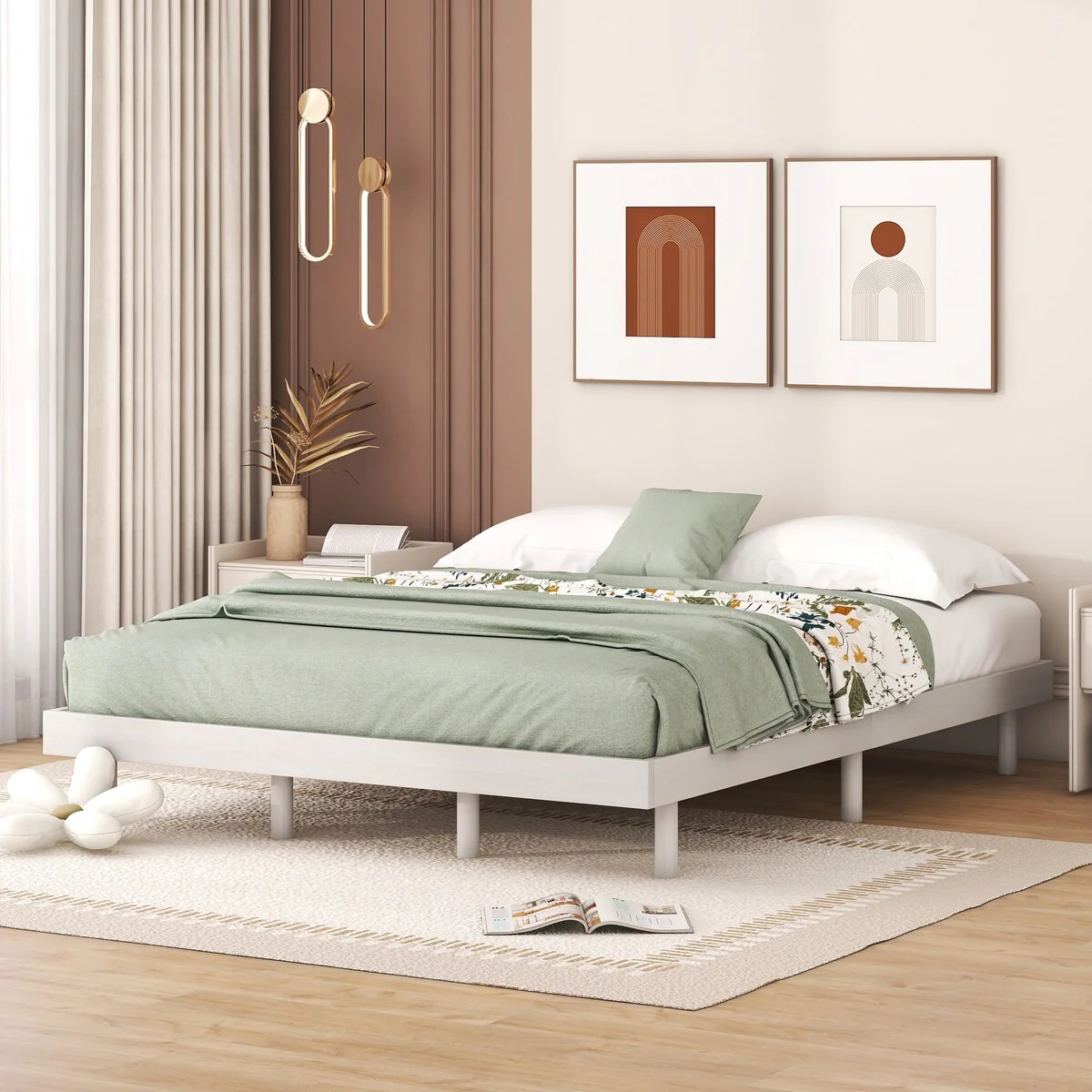 Modern Design Queen Floating Platform Bed Frame for Bedroom