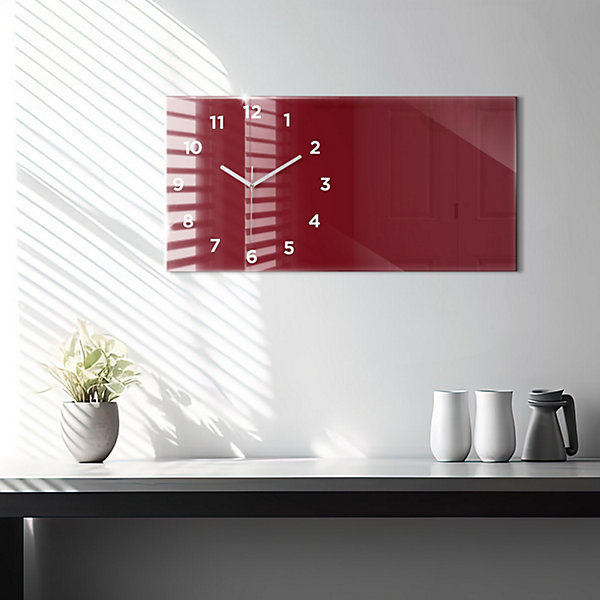 Horloge murale Wallfluent 60x30 cm Avec chiffres Aiguilles blanches Couleur bordeaux 1 pcs