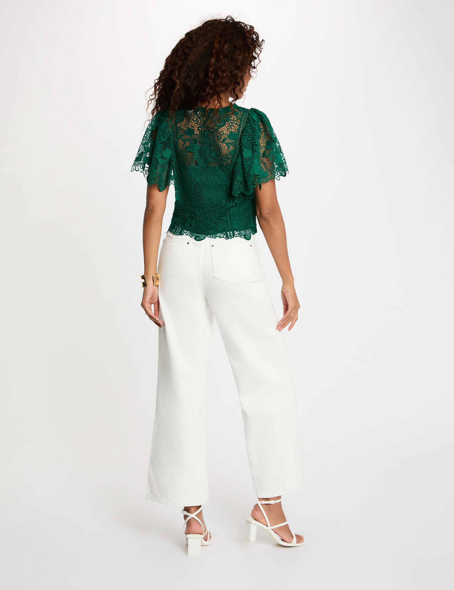 Lace Top With Round Neck Green Women
