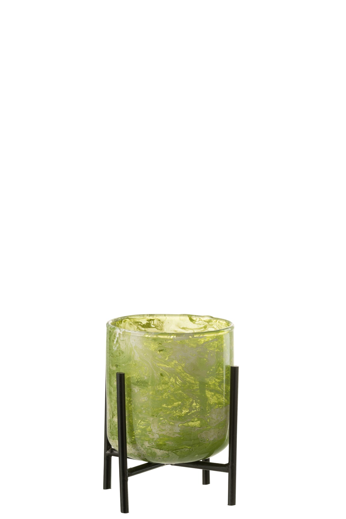 J-Line windlicht Staand Marmer - kaarshouder - glas/ijzer - groen - small