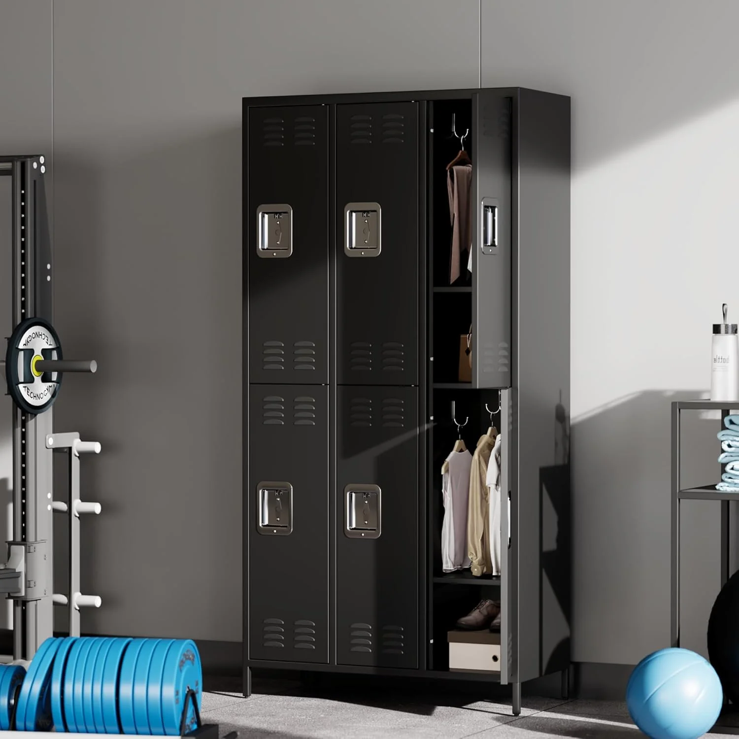 GAOMON Locker for Employees, 6 Doors Locker Cabinet with Hooks, Storage Locker for Home, Office, Gym, School, Assembly Required, Black