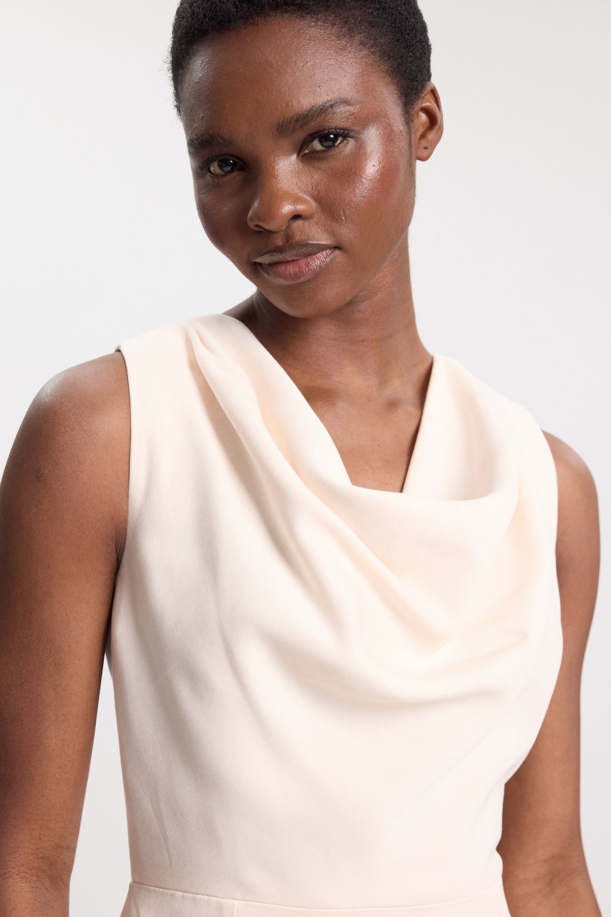 KarenMillen Tencel Blend Tailored Cowl Neck Midi Dress