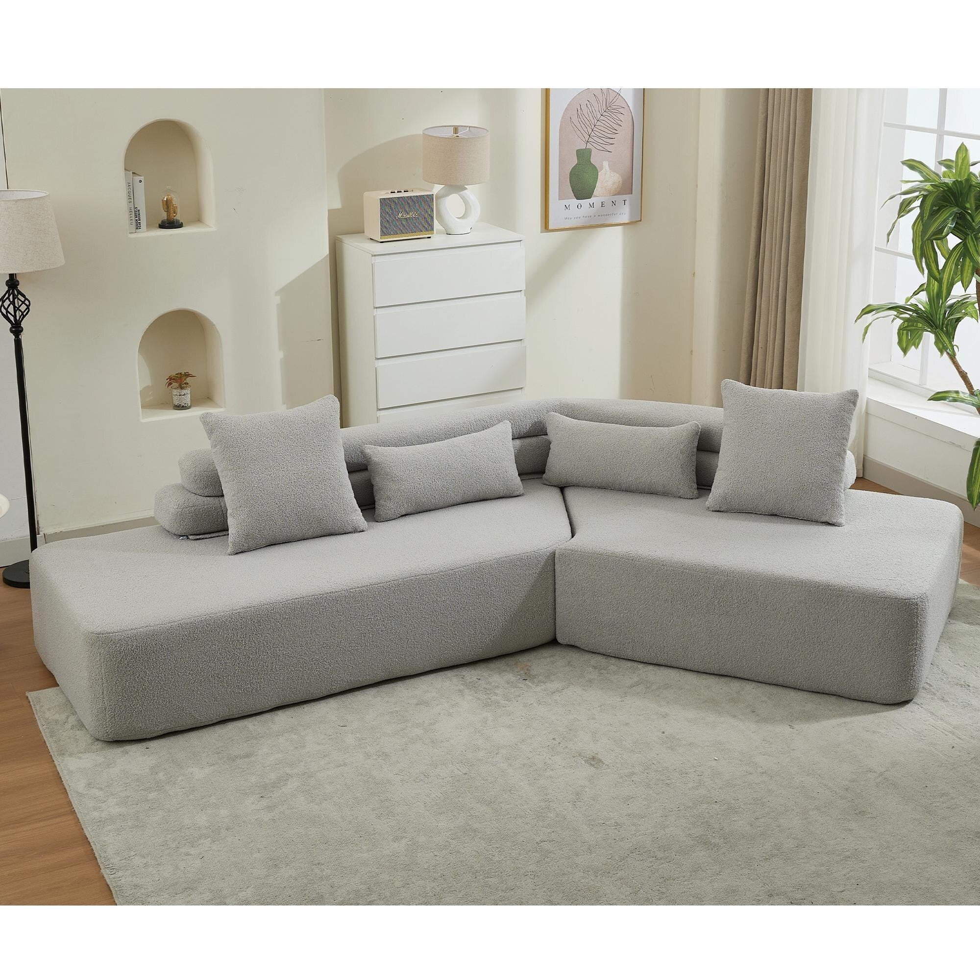Modern Modular Sofa with Boucle Teddy Upholstery and Plush Foam Cushions for Living Room or Guest Room