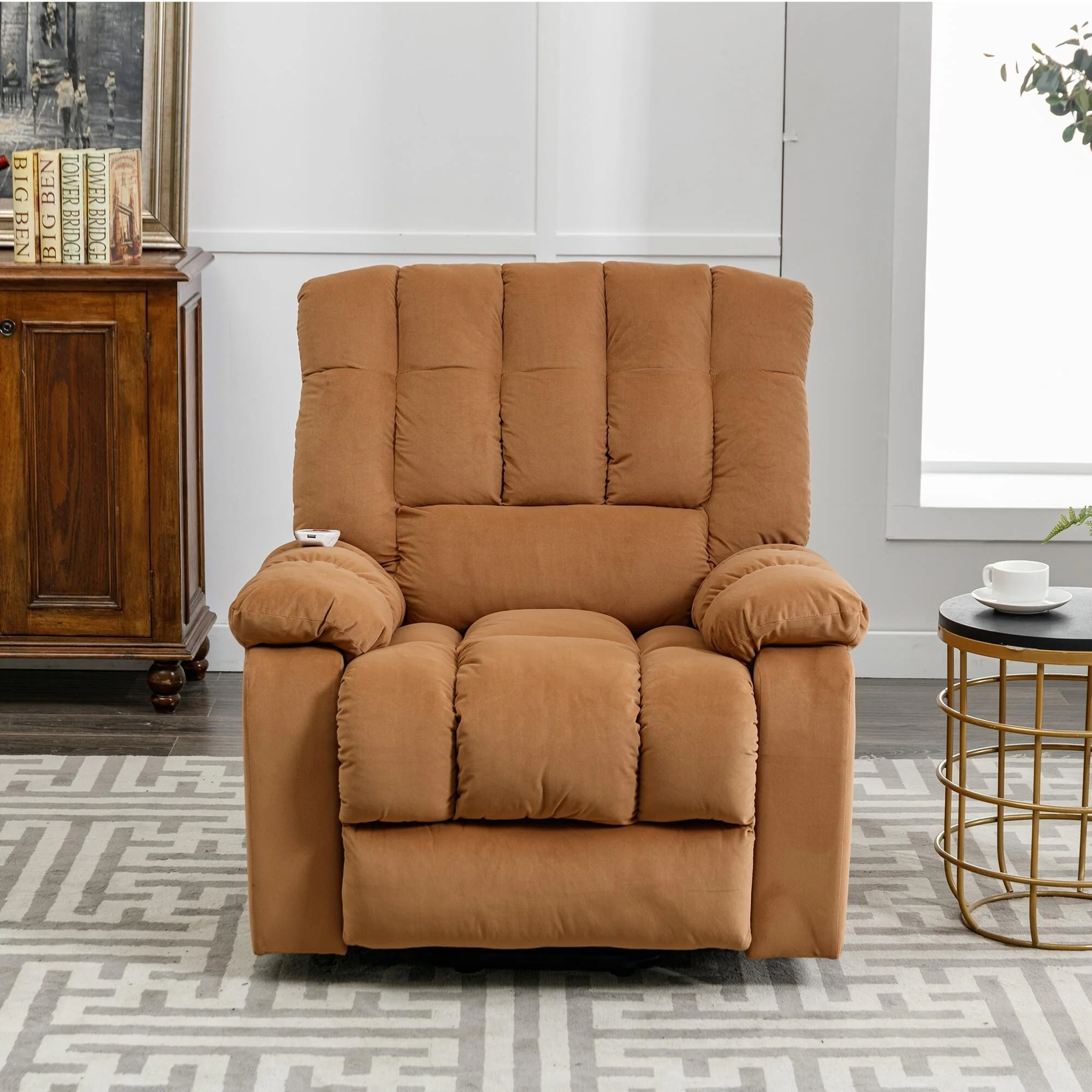Beige Electric Power Lift Recliner with Heating, Massage, and Storage Pocket for Living Room or Bedroom Use
