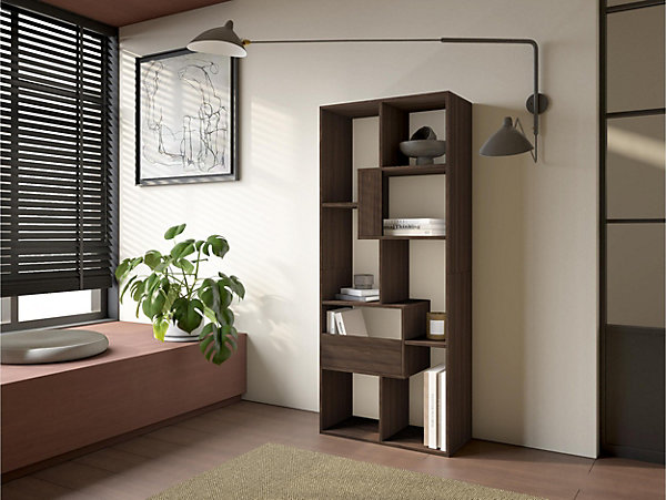 Bibliothèque étagère asymétrique 8 compartiments 67x31x162cm Chêne foncé