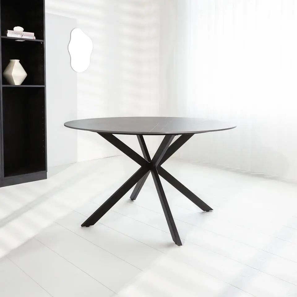 Ronde eettafel Yuna &Oslash;120 cm marmerlook grijs - Stoneware - Grijs