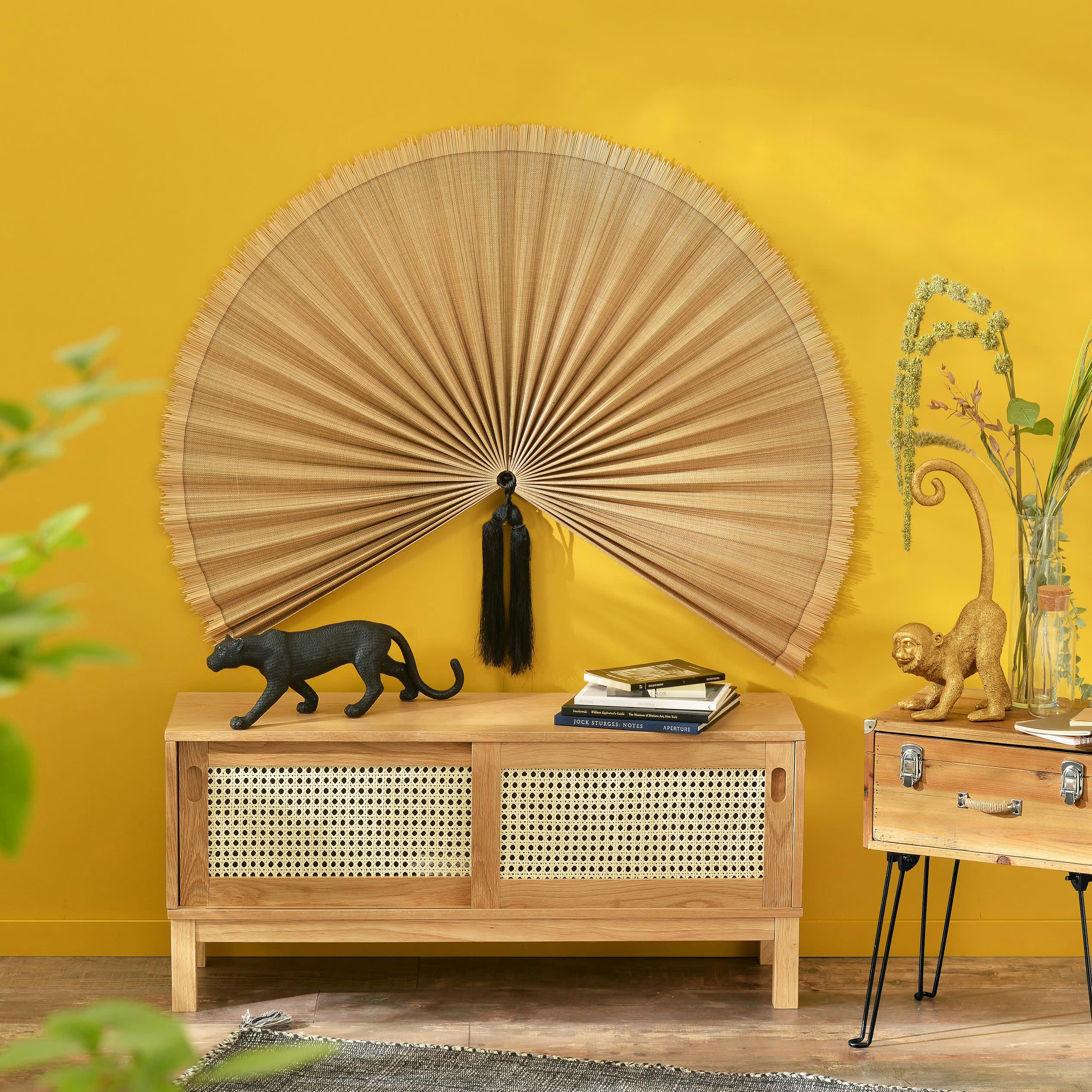 FAN - Plaque décorative éventail en bois beige