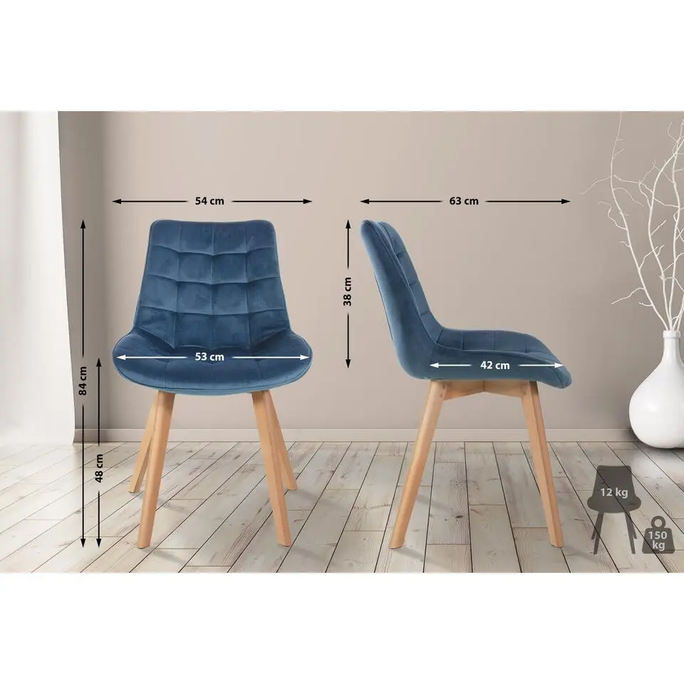 CLP Eetkamerstoel Brook natura Frame - Fluweel - blauw