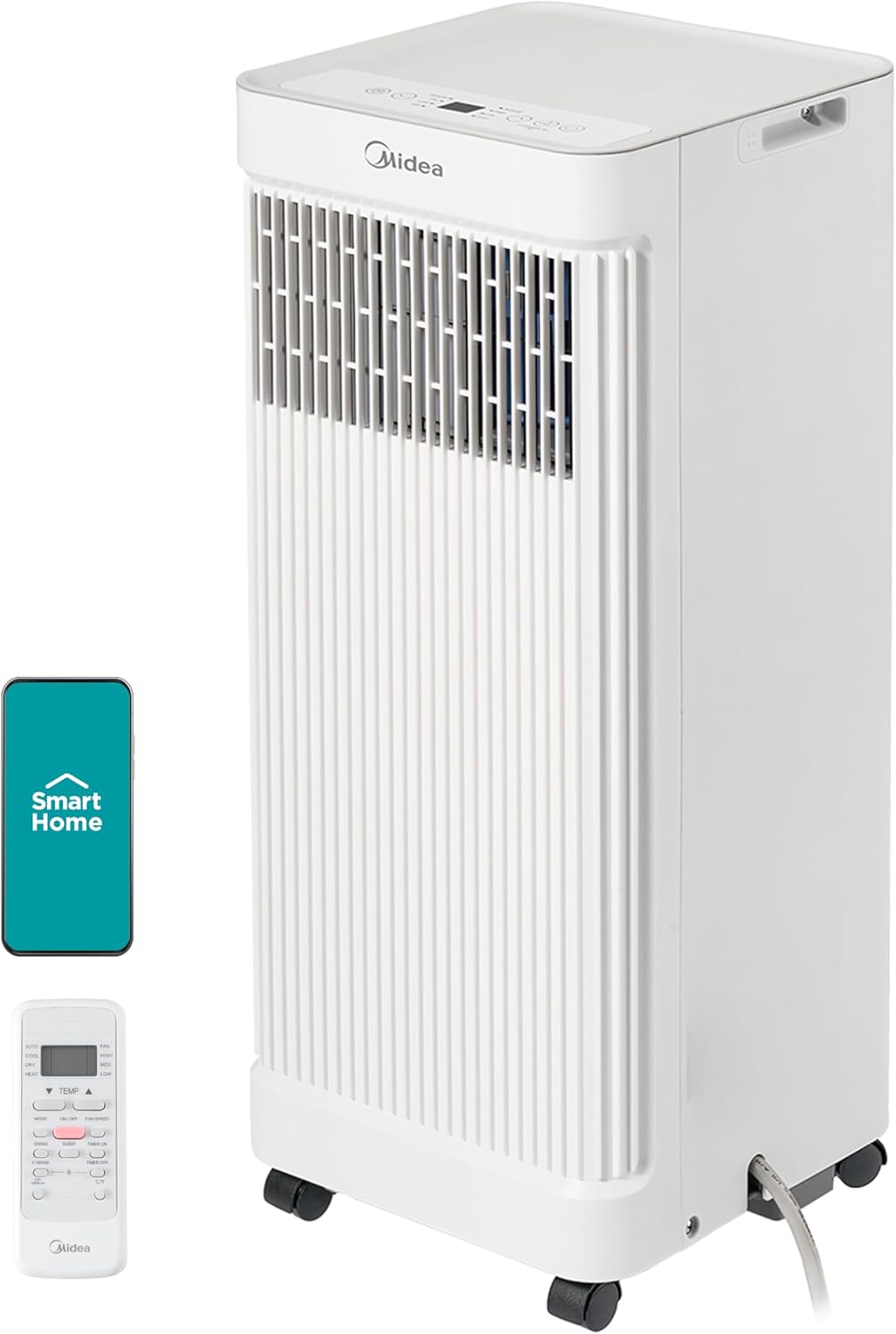 Midea 10,000 BTU ASHRAE (7,100 BTU SACC) Portable Air Conditioner, Smart Control, Cools up to 300 Sq. Ft., with Dehumidifier & Fan mode, Easy- to-use Remote Control & Window Installation Kit Included