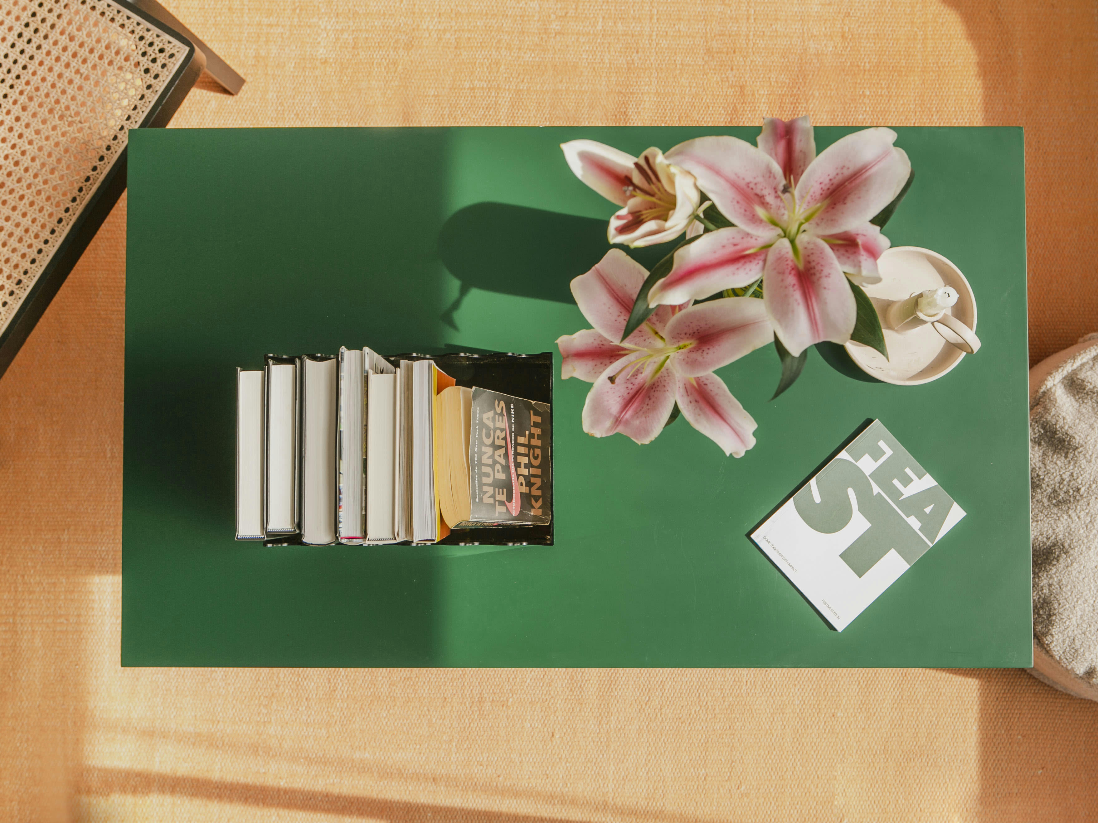 BLOCKIE-CHARLA - Table basse 100x50cm plateau résistant MDF 3cm, cèdre vert 100x60cm