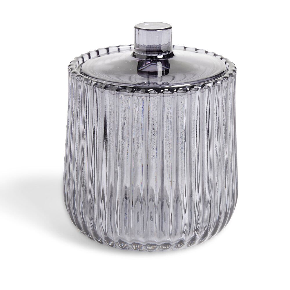 Pot à coton Ø9x11cm verre strié gris