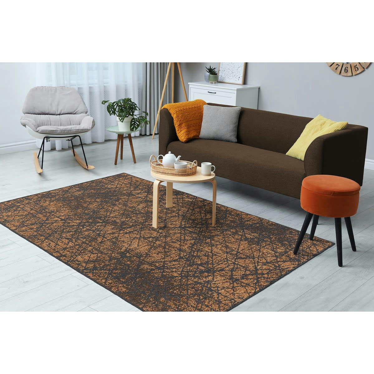 KALEV - Tapis de salon en polyester noir ébène 120x170 cm