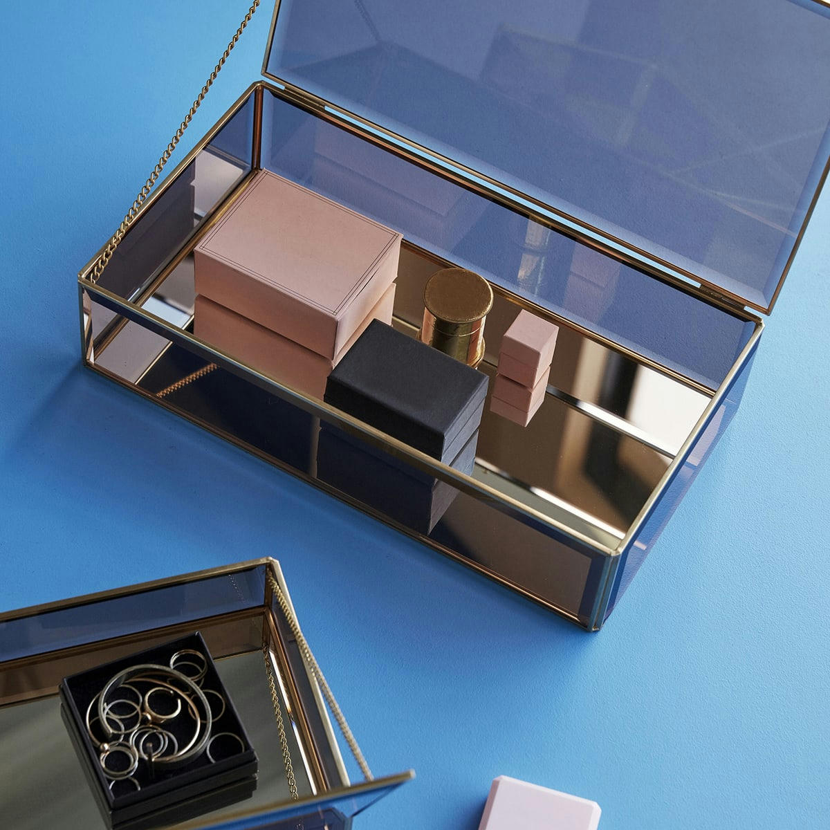 TINT - Boîte rectangulaire en verre et laiton marron (x2)