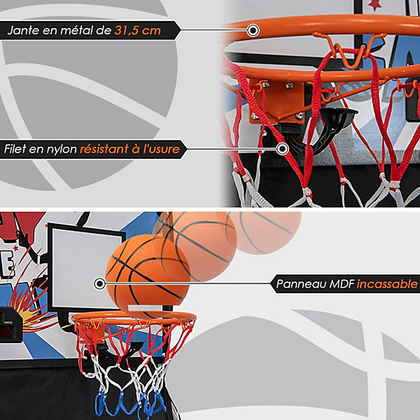 Jeu de Basketball Arcade Pliable Panier Basket Intérieur Extérieur 2 Paniers et 4 Ballons 8 Modes de Jeux