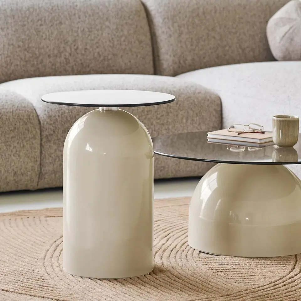 Artichok Raiza metalen bijzettafel beige met glazen blad - &Oslash;40