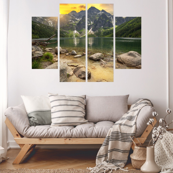 Obraz 4-Częściowy ZACHÓD SŁOŃCA w Górach 80x60cm