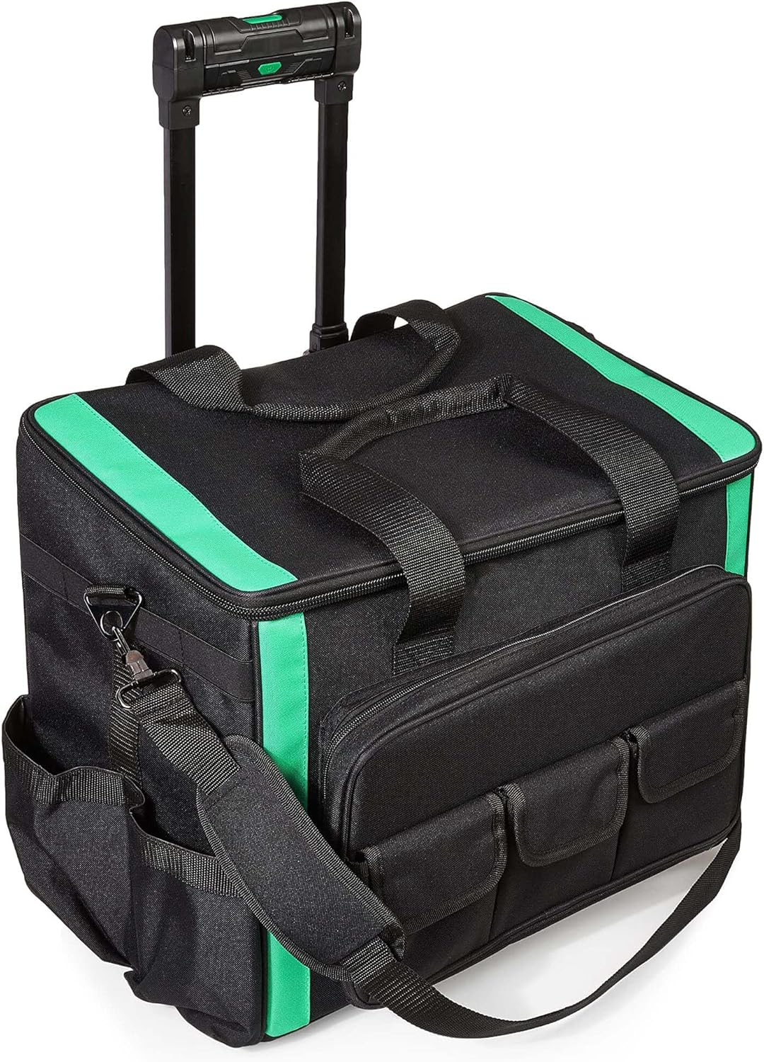 Amazon Basics Tool Storage Rolling Bag with LED Light, 20 Pockets, Adjustable Shoulder Strap, Black