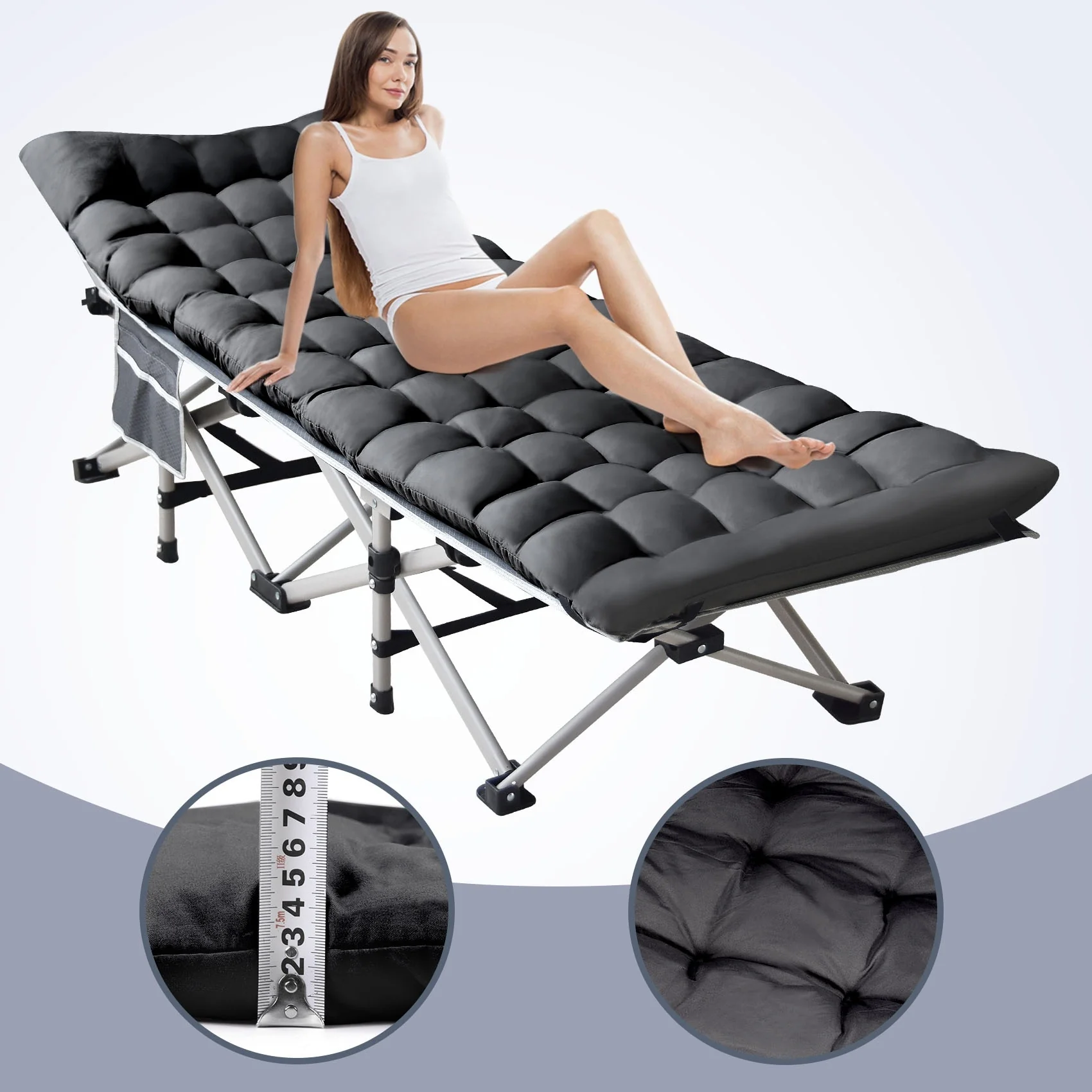 Outdoor Black Heavy-Duty Portable Folding Cots for Camp